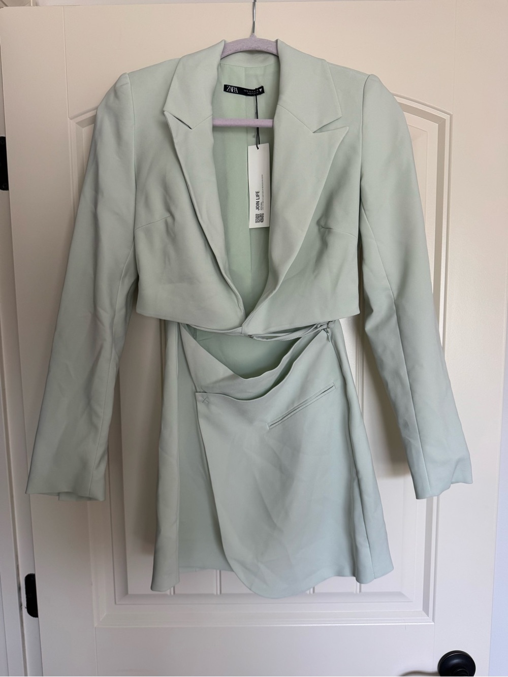 Zara Pale Mint Blazer Mini Dress